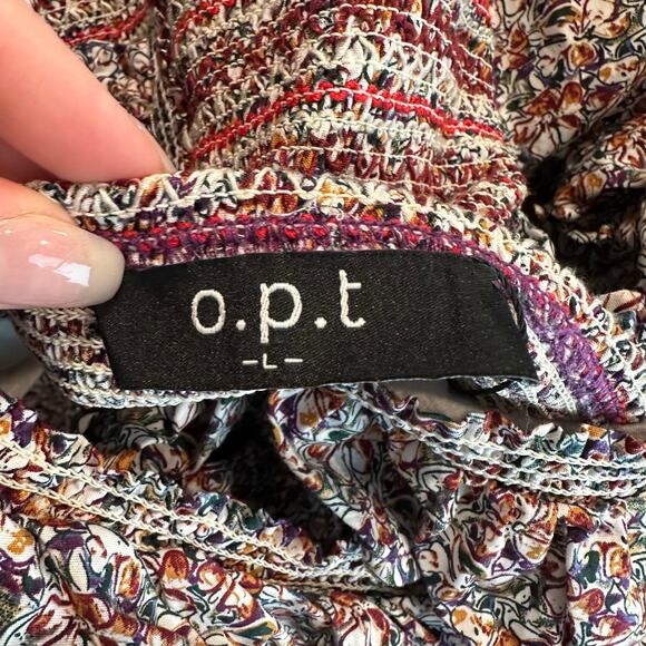 Anthropologie OPT Scilla Midi Dress Floral Ruffle V-Neck Smocked, Purple/ Red - Picture 9 of 11